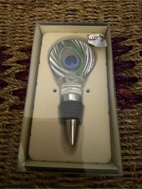 Peacock Feather Glass Wine Bottle Stopper - Blue Green new in package